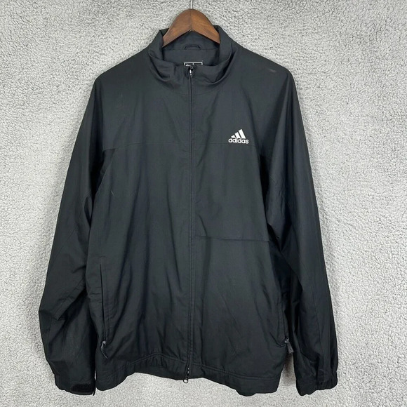 Adidas Track Jacket Mens Medium Black Windbreaker Logo High Neck Embroidered - Picture 1 of 11